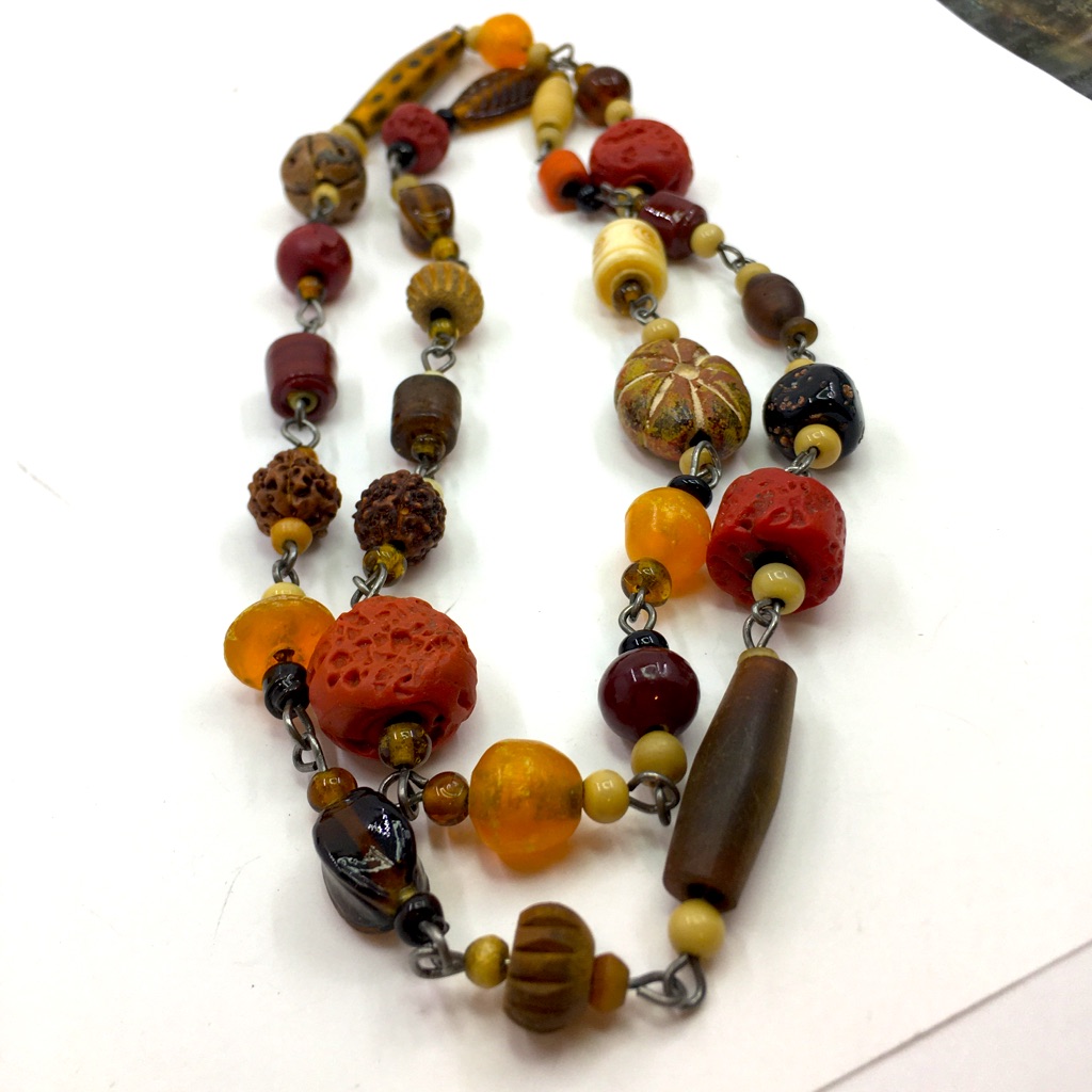 Bakelite,Glass,Wood,Fall Color Statement Necklace